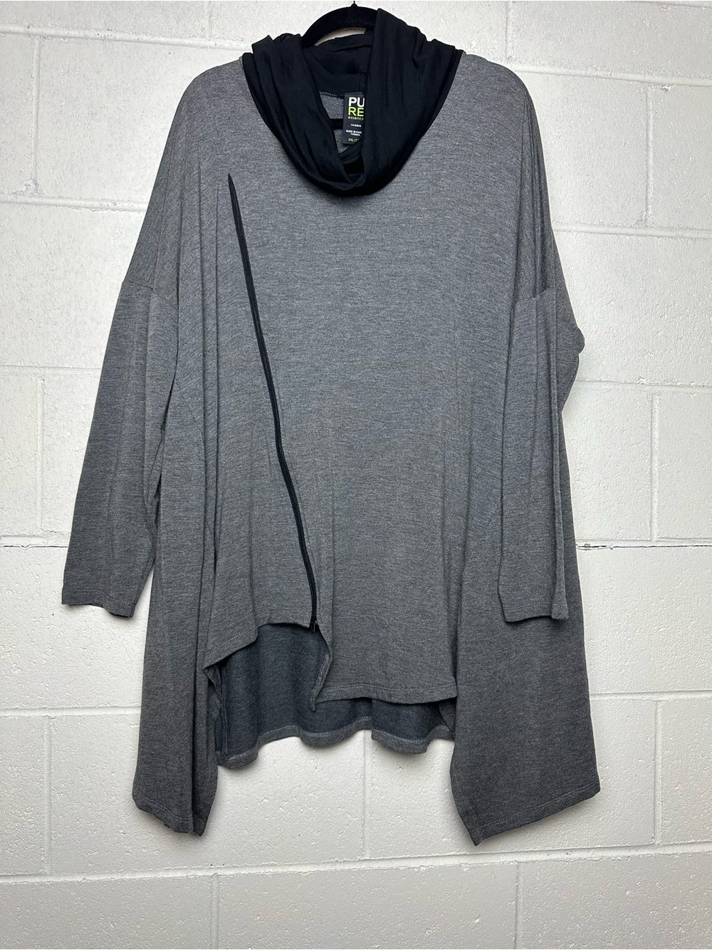 Pure essence gray black Draped Cowl Neck Top size XXL